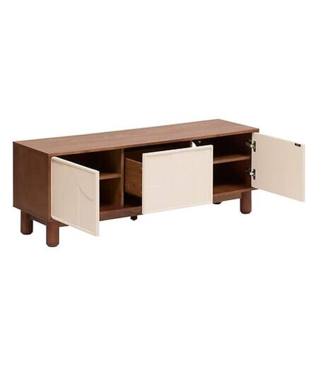 Meuble TV 2 portes et 1 tiroir design en relief JILANI - Marron et beige
