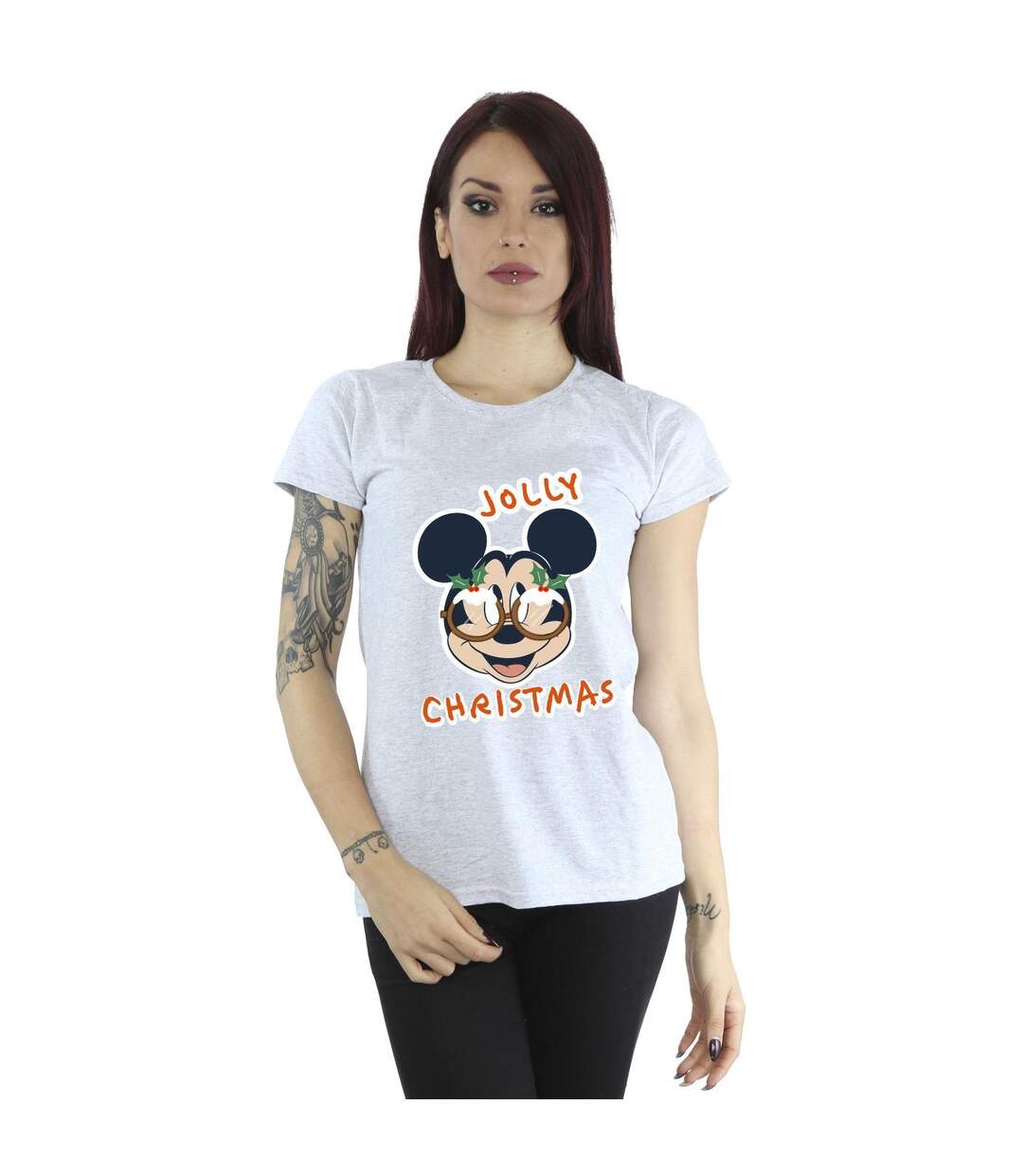 Disney T-shirt en coton Femme/Ladies Mickey Mouse Jolly Christmas Glasses (Gris sportif) - UTBI49475-2