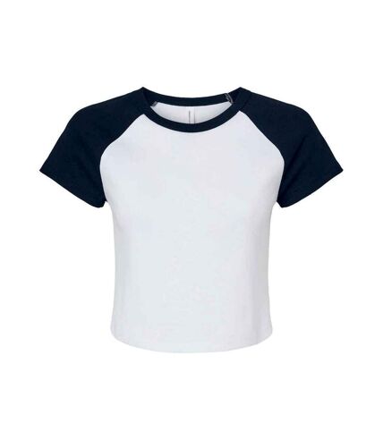 Womens/ladies raglan crop t-shirt white/navy Bella + Canvas