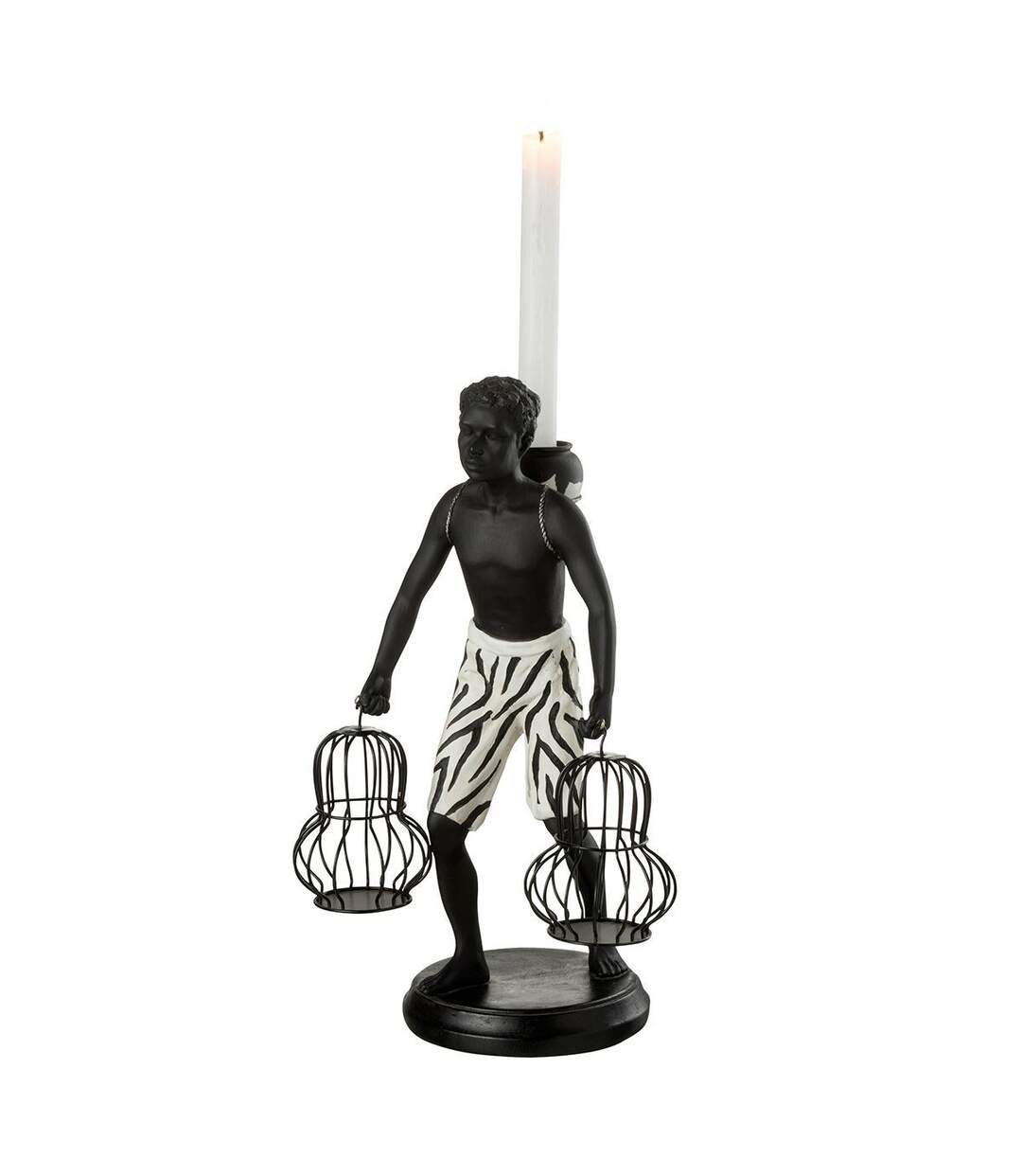Statuette Déco Garçon Debout Panier 31cm Noir-2