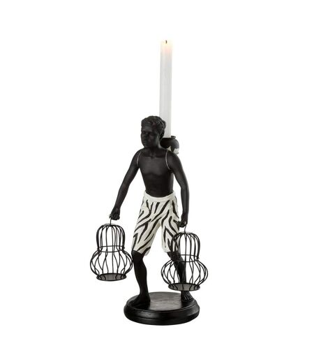 Statuette Déco Garçon Debout Panier 31cm Noir