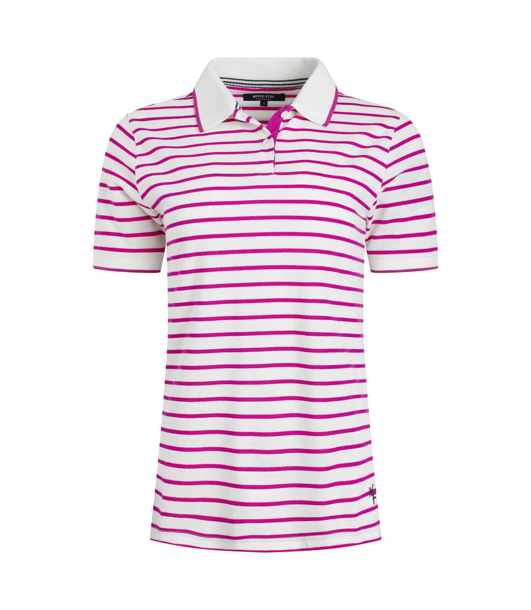 Womens/ladies janely striped pique polo shirt dark raspberry Weird Fish-1