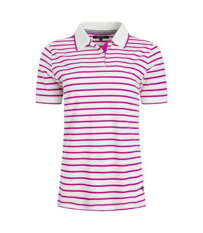 Womens/ladies janely striped pique polo shirt dark raspberry Weird Fish