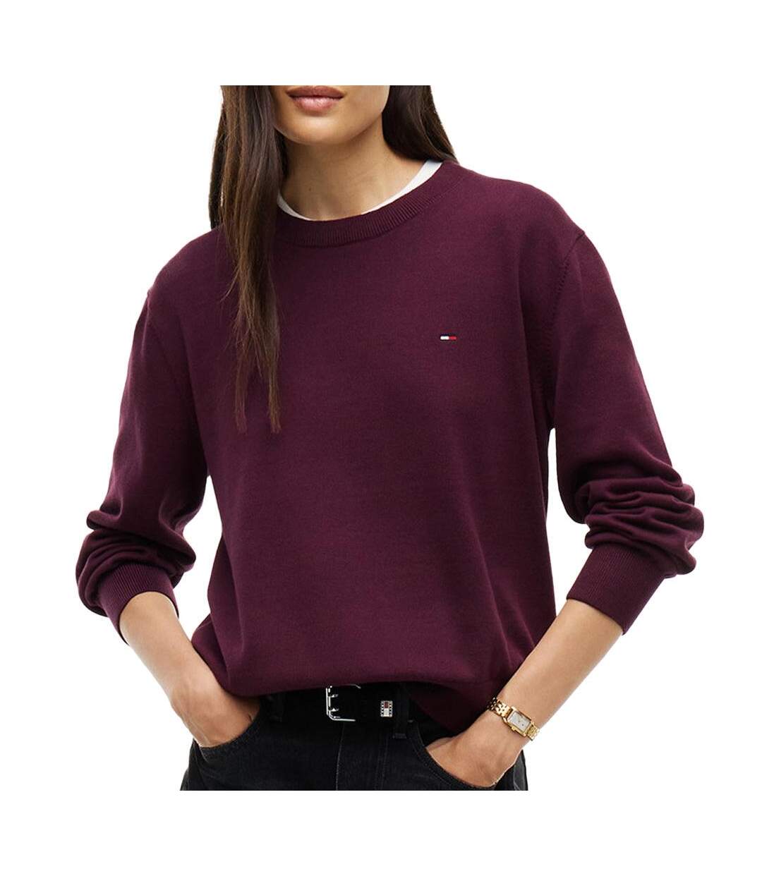 Pull bordeaux femme tommy hilfiger essential-1