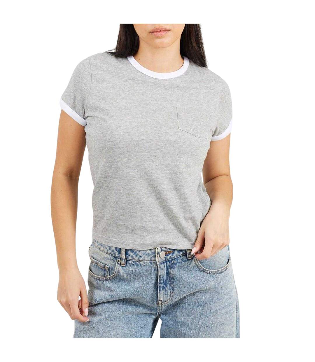 T-shirt Motif/style Détail Contrasté Adulte Gris Blanc Brave Soul-2