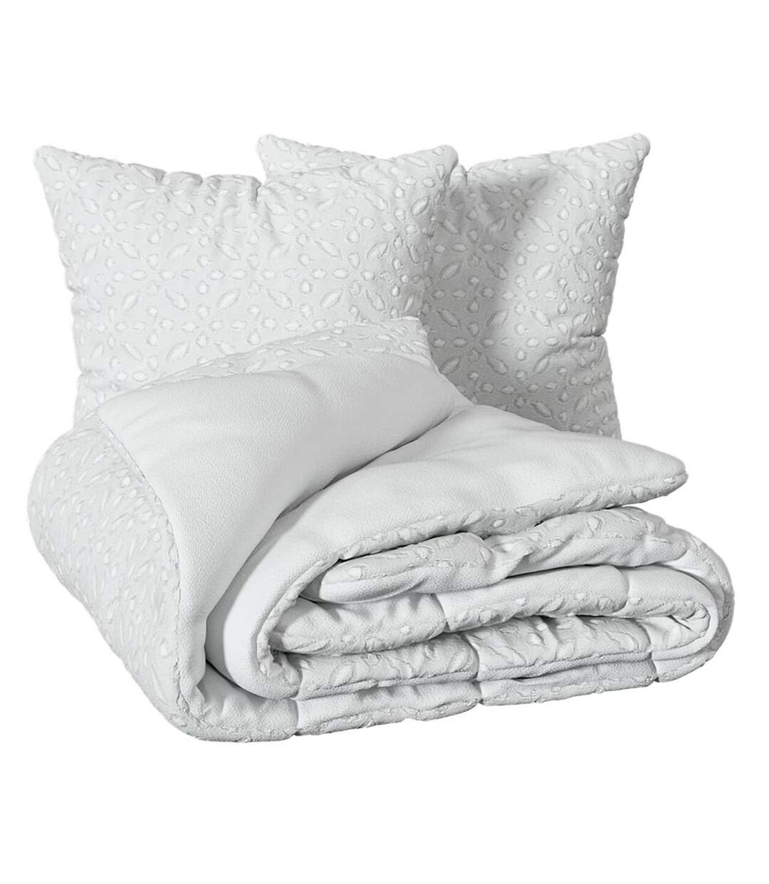 Parure de Lit Jacquard 3 Pièces Swan 260x240cm Blanc-2