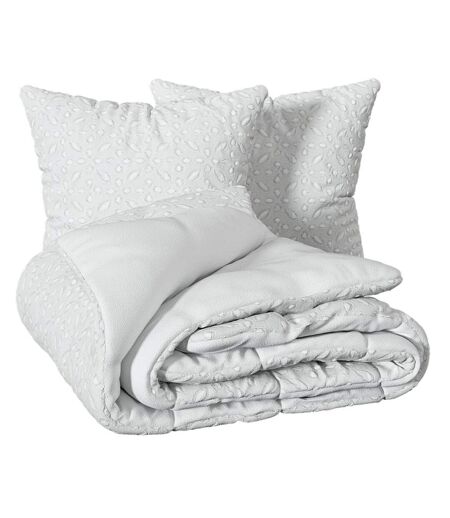 Parure de Lit Jacquard 3 Pièces Swan 260x240cm Blanc