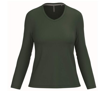 T-shirt manches longues col V - Femme - K382 - vert forêt