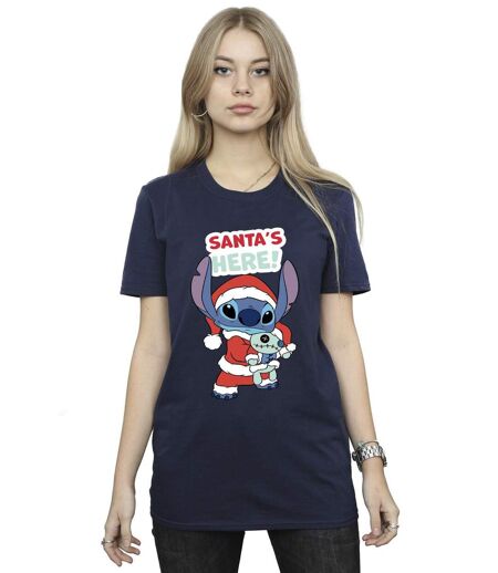 Disney Womens/Ladies Lilo & Stitch Santa's Here - T-shirt boyfriend en coton (Bleu marine) - UTBI30565