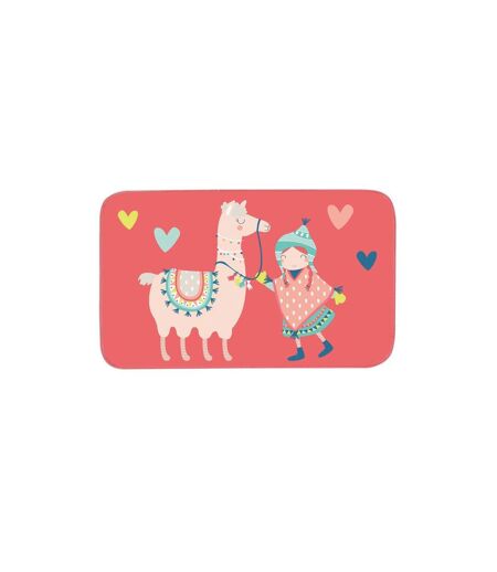 Tapis en Velours Happy Lama 45x75cm Corail