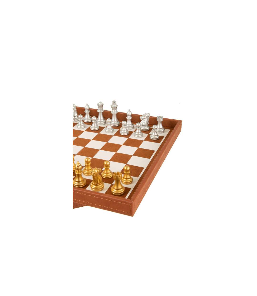 Boîte Jeux de Cartes & Échiquier Ezra 35cm Cognac-5