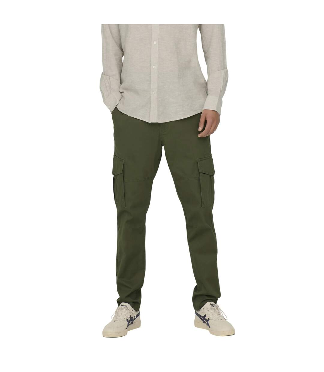 Mens Dean Regular Cargo Trousers Olive Night Only-2