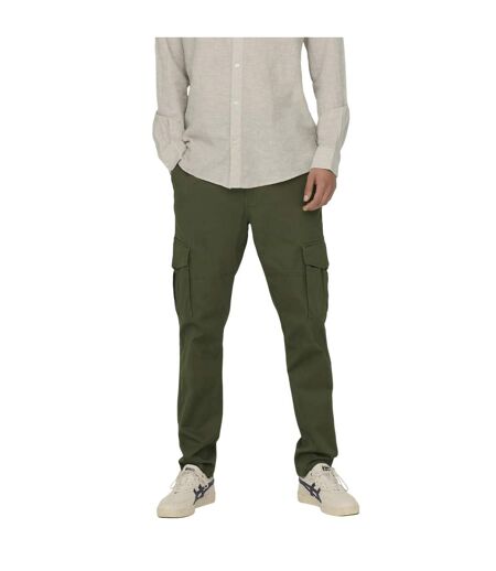 Mens Dean Regular Cargo Trousers Olive Night Only