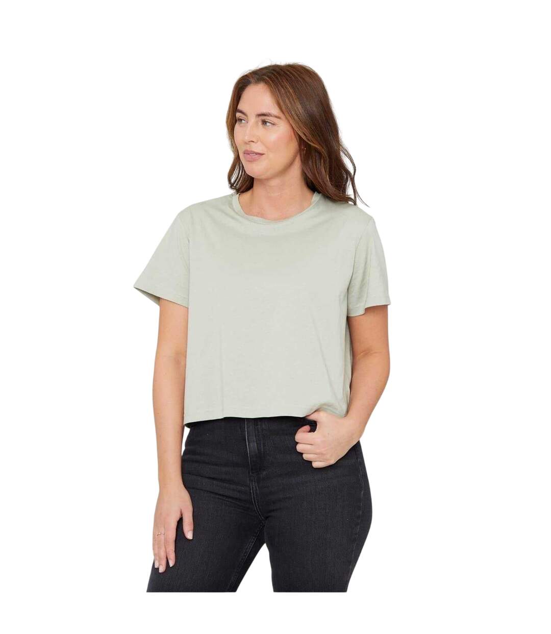 Womens/ladies Crew Neck Boxy Crop T-shirt Green Be You-2
