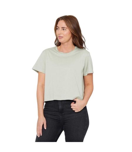 Womens/ladies Crew Neck Boxy Crop T-shirt Green Be You