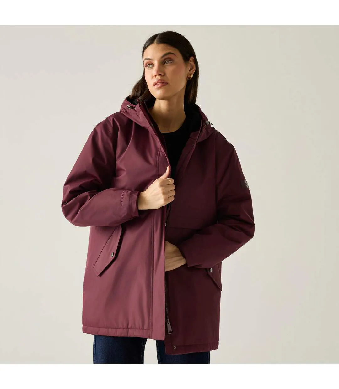 Veste Imperméable Unie À Capuche Ajustable Brielly Femme Pourpre Noir Regatta-1