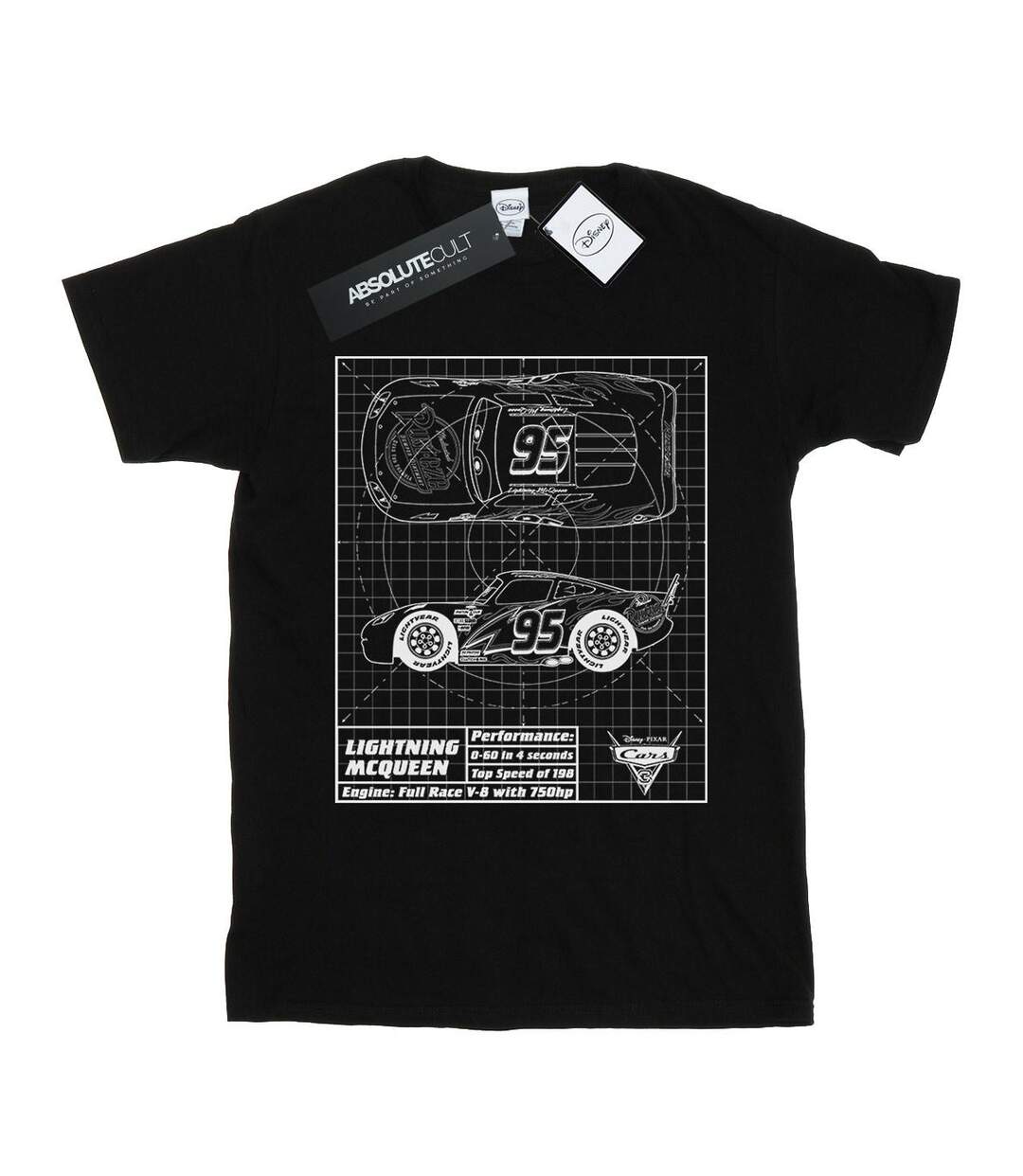 Disney - T-shirt CARS LIGHTNING MCQUEEN BLUEPRINT - Femme (Noir) - UTBI16072-1
