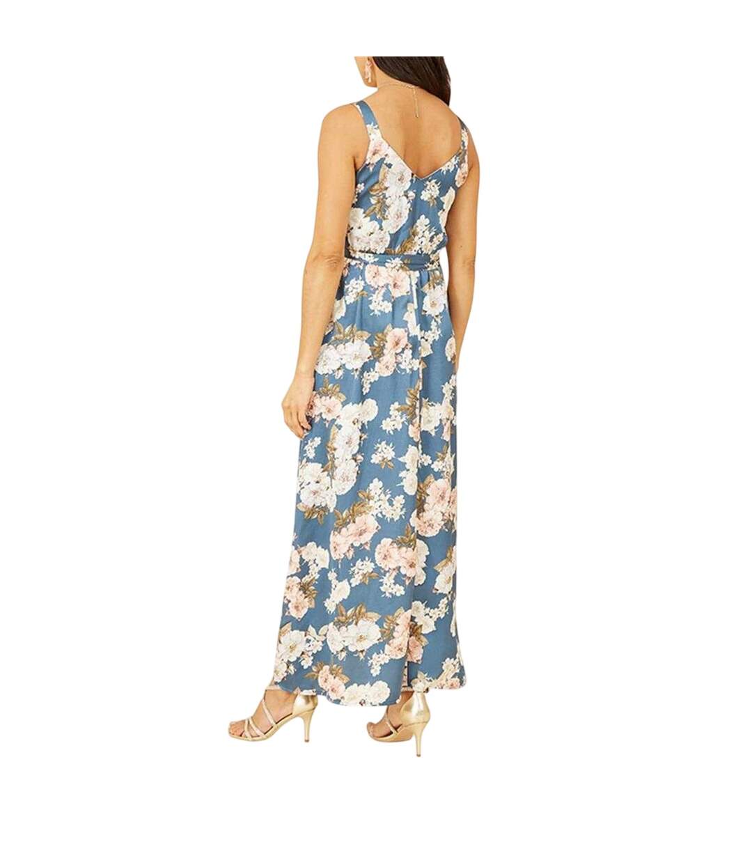 Womens/ladies Satin A-line Maxi Dress Blue Mela London-3