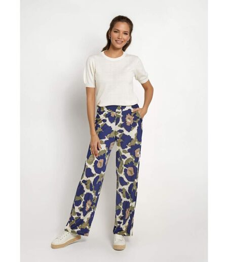 Pantalon fluide stretch, fleuri stylisé