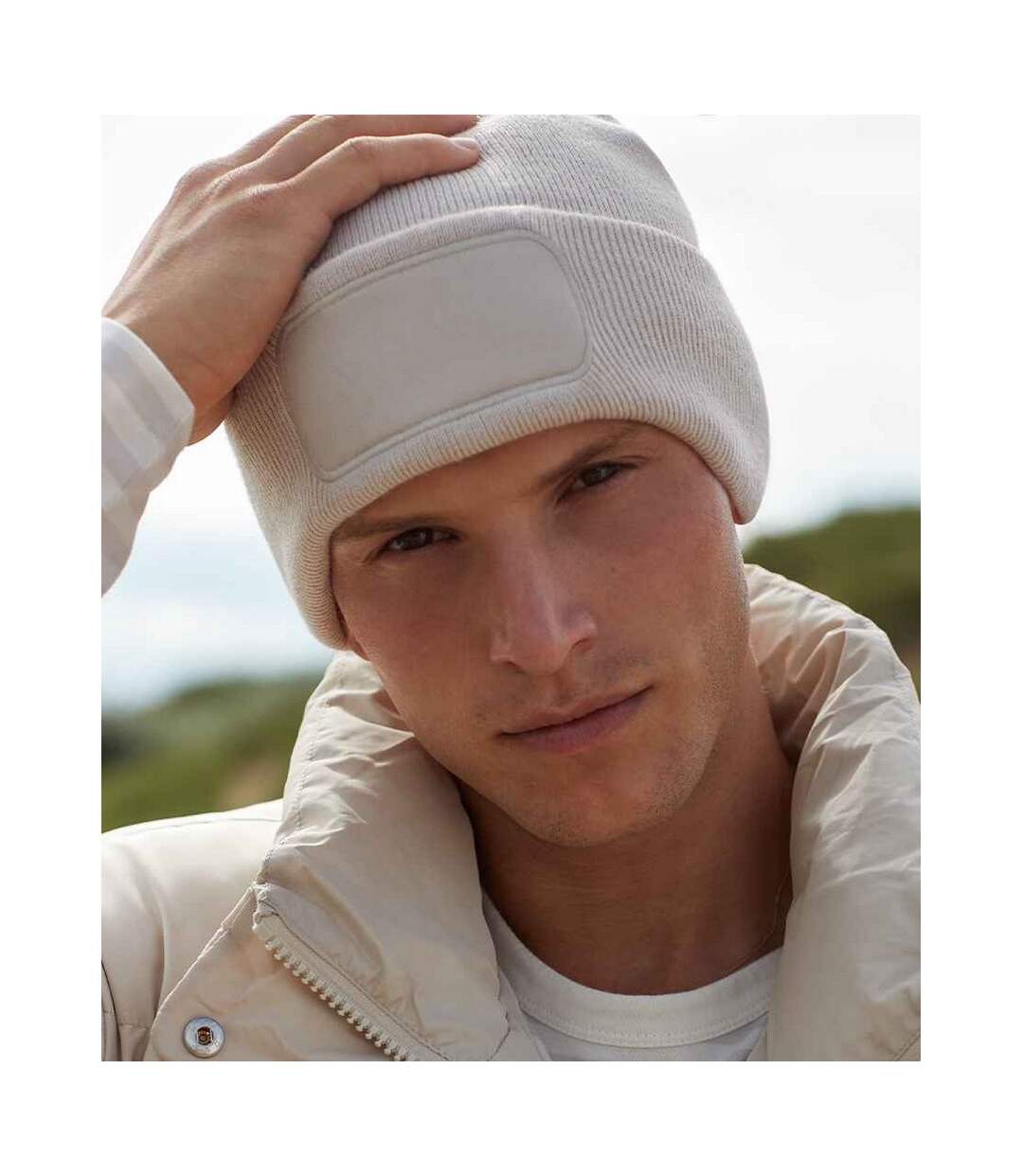 Unisex adult patch beanie almond Beechfield-2