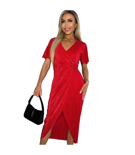 Womens/ladies Plisse Wrap Dress Red AX Paris