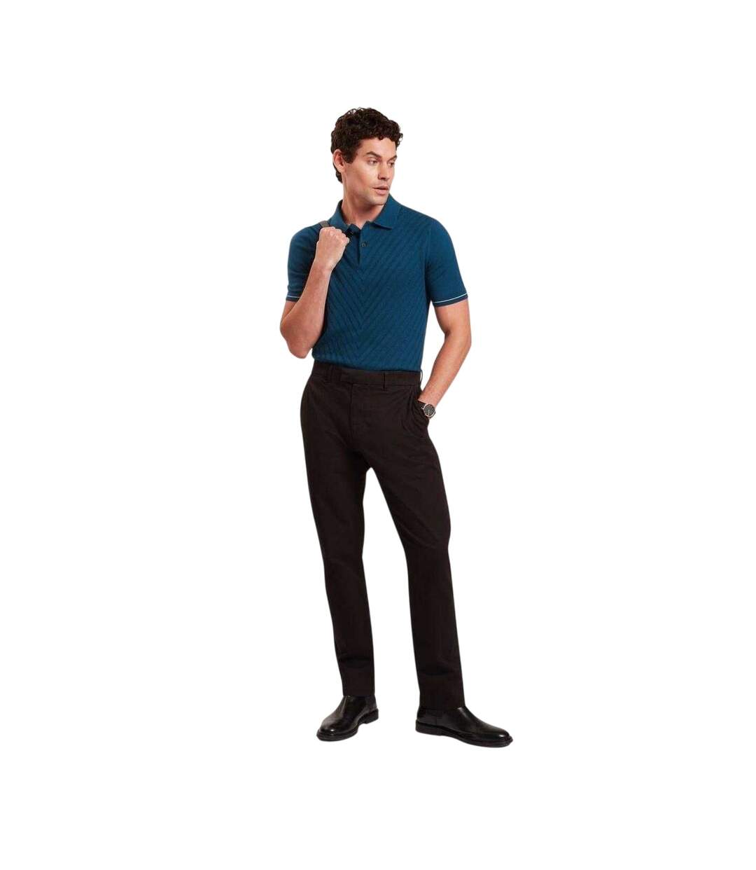 Mens Chevron Knitted Short-sleeved Polo Shirt Navy Ted Baker-1