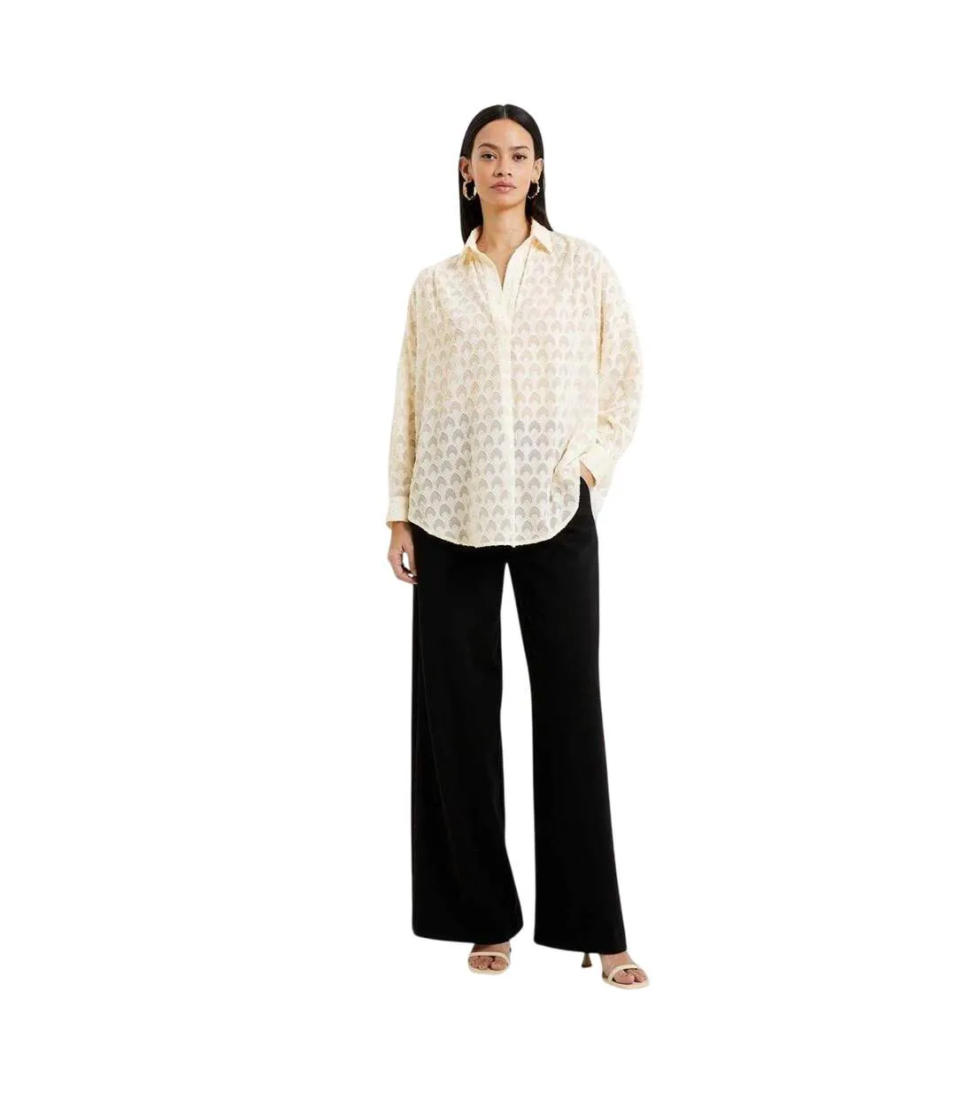 Chemise Manches Longues Motif/style En Relief Femme Crème French Connection-4