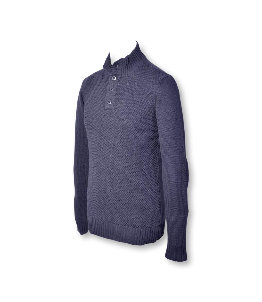 Pull homme manches longues col montant couleur bleu-5