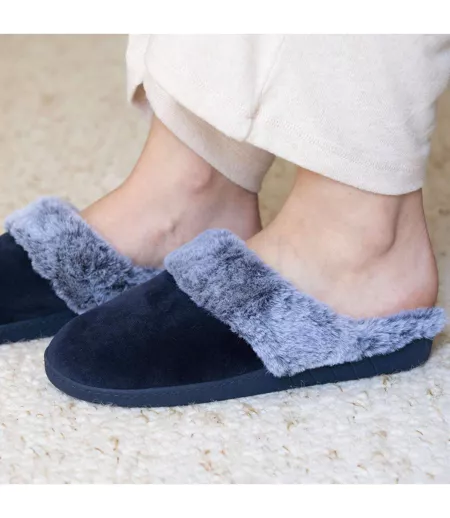 Isotoner Chaussons Mules femme semelle ergonomique confort, velours