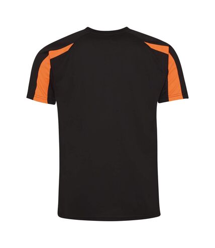 Just Cool Mens Contrast Cool Sports Plain T-Shirt (Jet Black/Electric Orange)