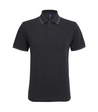 Asquith & Fox Mens Classic Fit Tipped Polo Shirt (Black Heather/Charcoal)