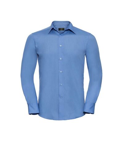 Russell Collection Mens Poplin Tailored Long-Sleeved Shirt (Corporate Blue)