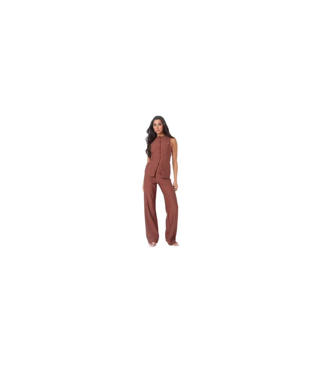 Pantalon Motif/style Fines Rayures Femme Rouge Pastel I Saw It First-1