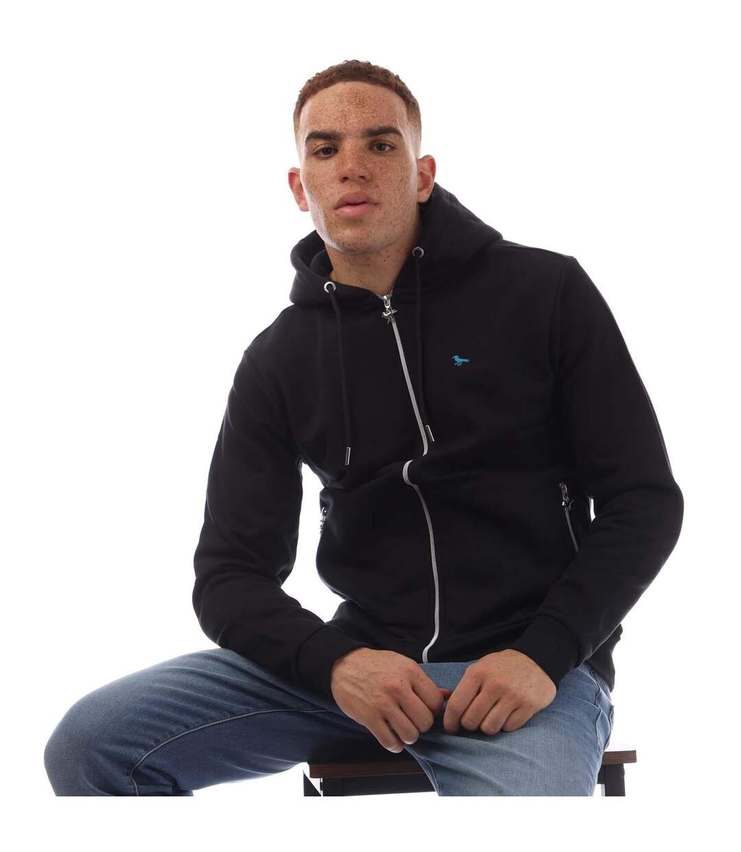 Mens Route 66 Full Zip Hoodie Black Modern Amusement-1