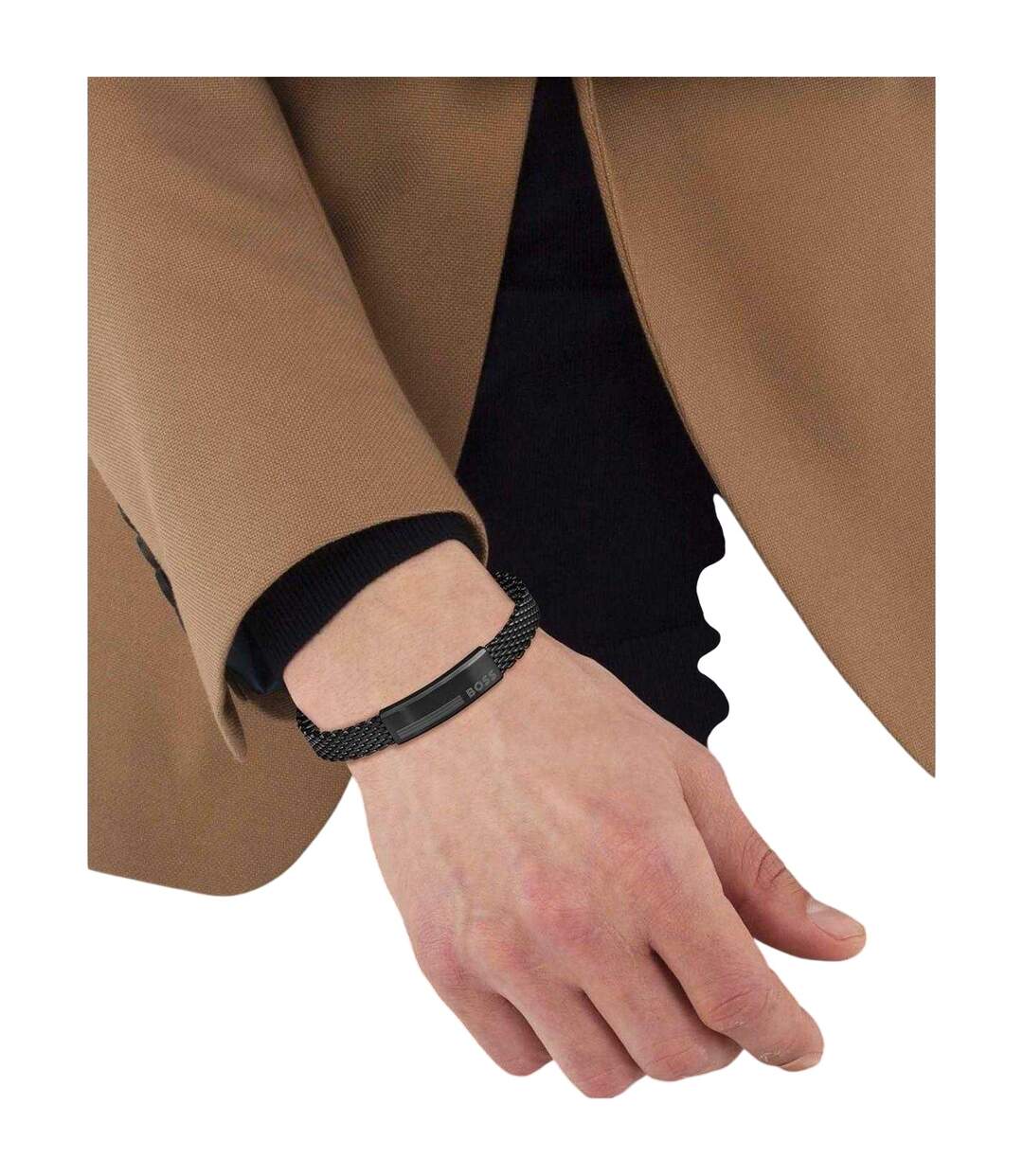 Mens Alen Stainless Steel Mesh Bracelet One Size Black Boss-2