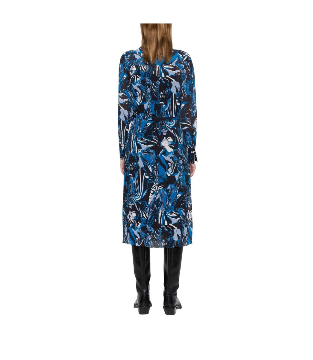 Robe Chemisier Mi-longue Motif/style Plissé Daplisa Femme Bleu Noir Boss-2