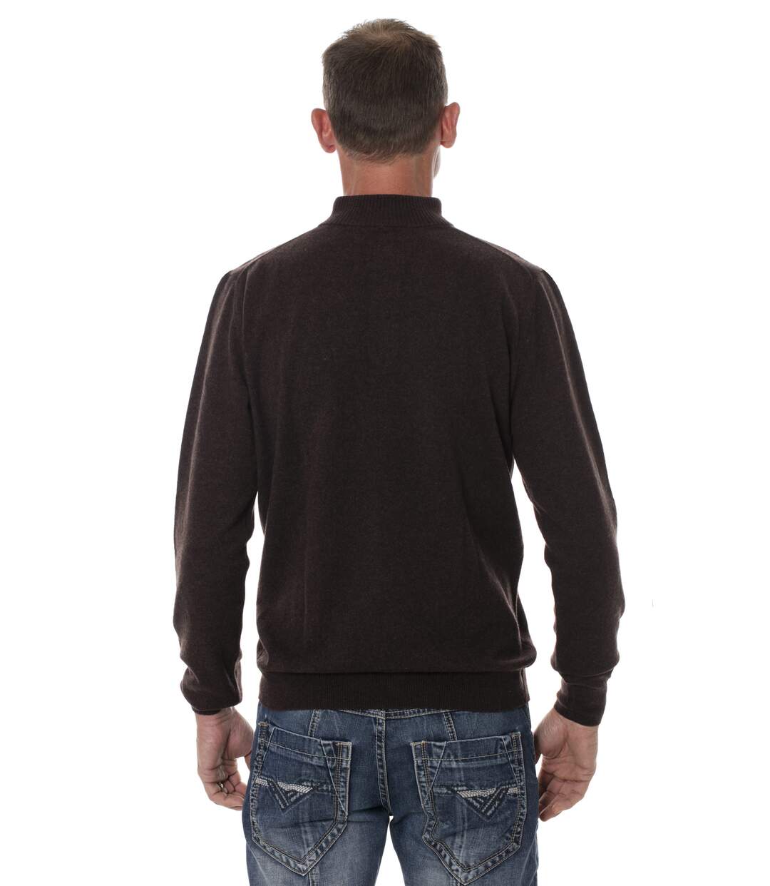 Pull col zippé homme laine de yak marron-3