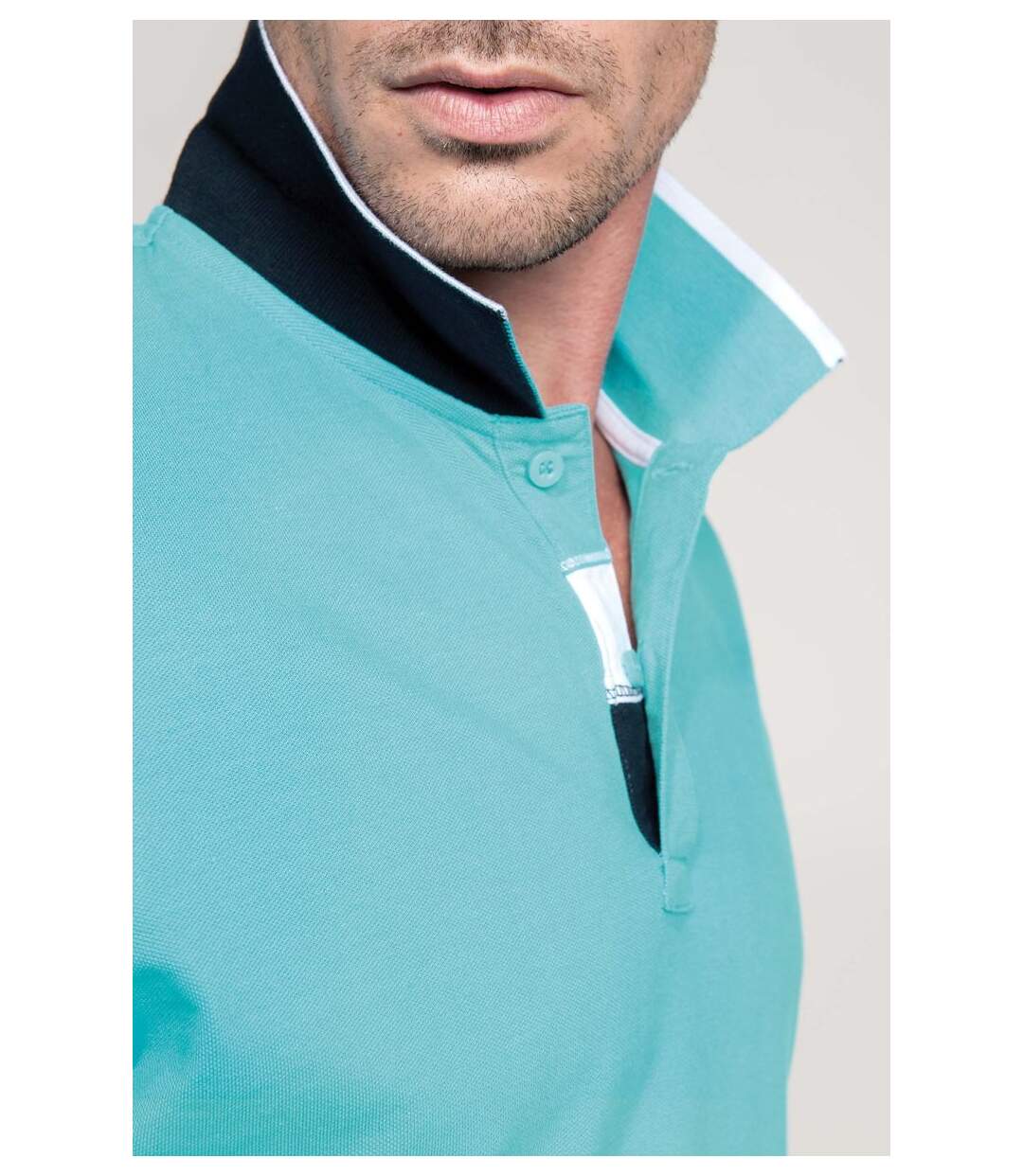 Polo homme inserts contrastés - manches courtes - K245 - bleu turquoise-3