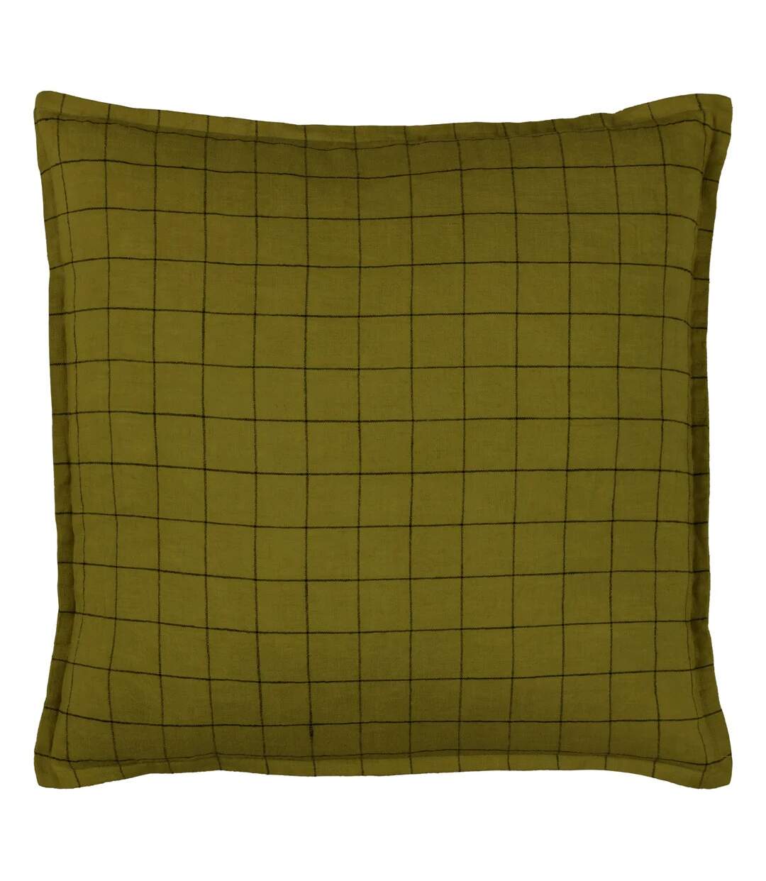 Oxford trim linen grid cushion cover 50cm x 50cm olive Yard