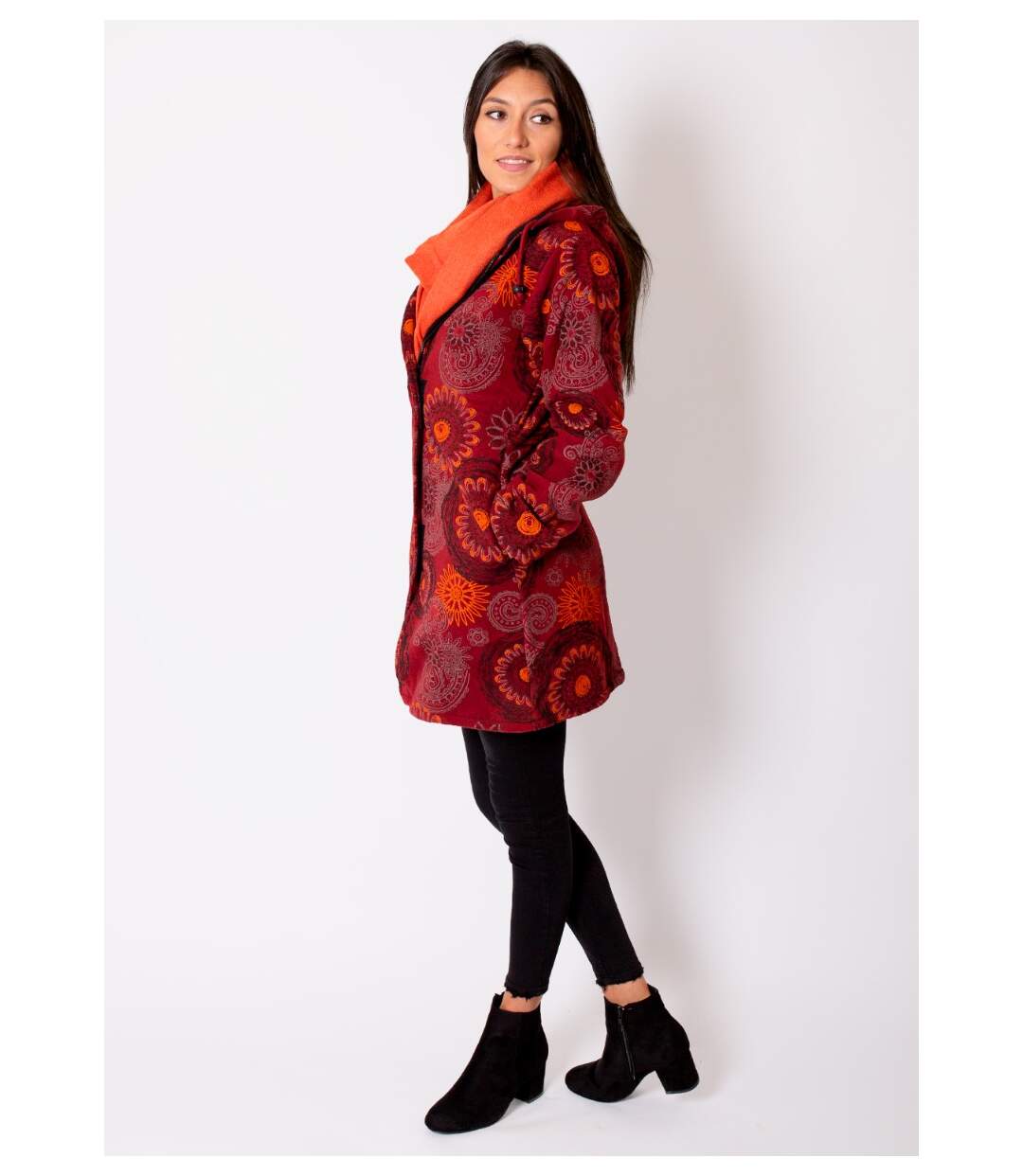 Manteau veste polaire LASTO ethnique bordeaux Coton Du Monde