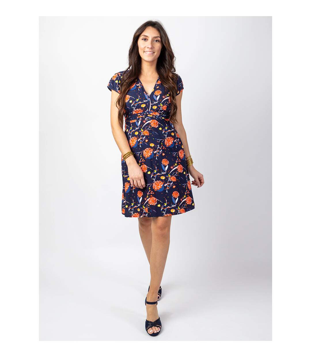 Robe courte cintrée TANIA imprimé fleuri marine Coton Du Monde