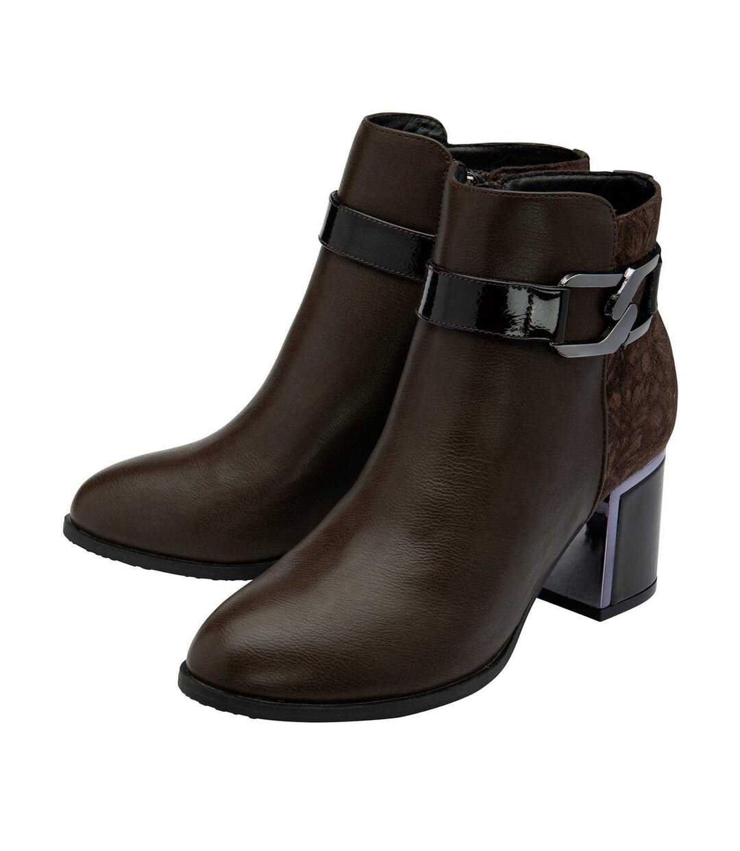 Womens/ladies Adelaide Leather Block Heel Ankle Boots Brown Lotus Shoes-3