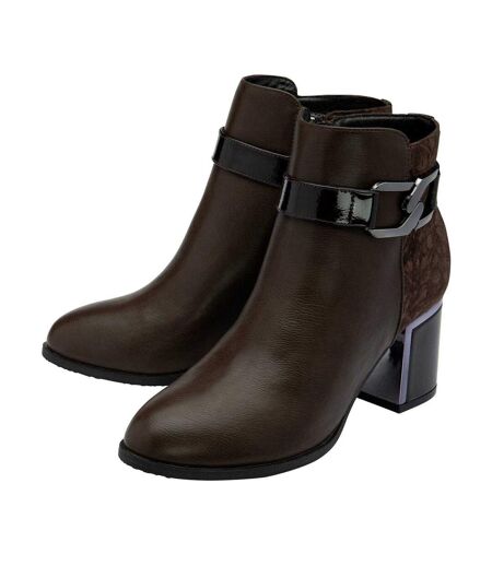 Womens/ladies Adelaide Leather Block Heel Ankle Boots Brown Lotus Shoes