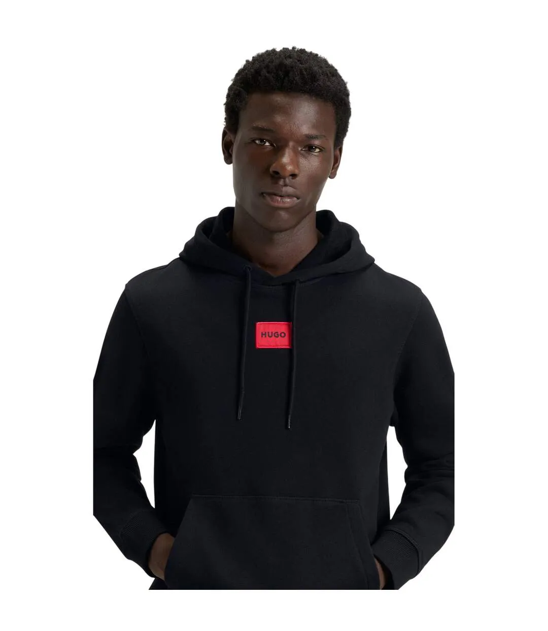 Mens Drawstring Hoodie Black Hugo-4