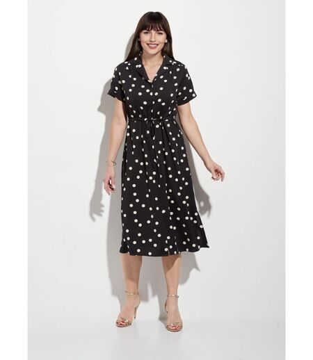 Robe chemisier à pois longue à ceinturer