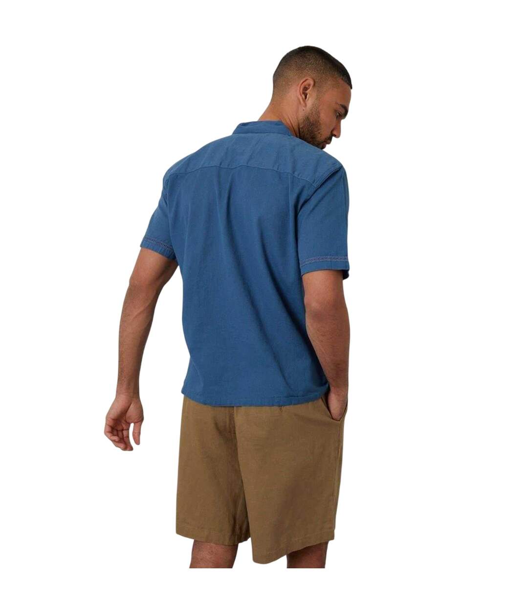Mens Embroidered Collared Short-sleeved Bowling Shirt Denim Threadbare-3