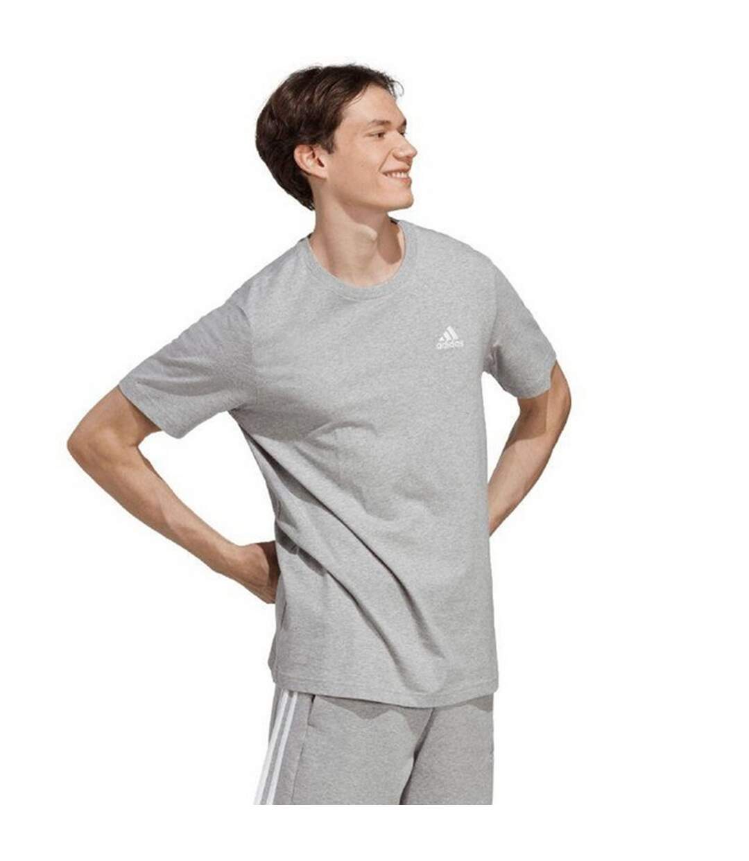 T-shirt Style Logo Brodé Essentials Homme Gris Argenté Adidas-1