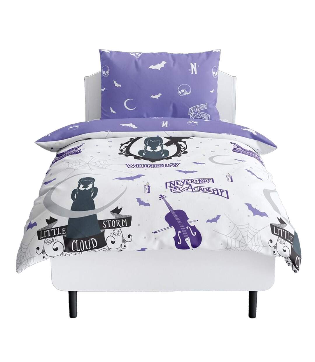Destined Single Duvet Cover Set Purple White Black Wednesday-3