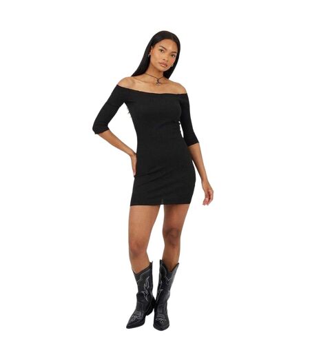 Robe Courte Motif/style Côtelé Femme Noir Brave Soul