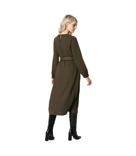 Womens/ladies premium belted contrast piping midi dress khaki Principles